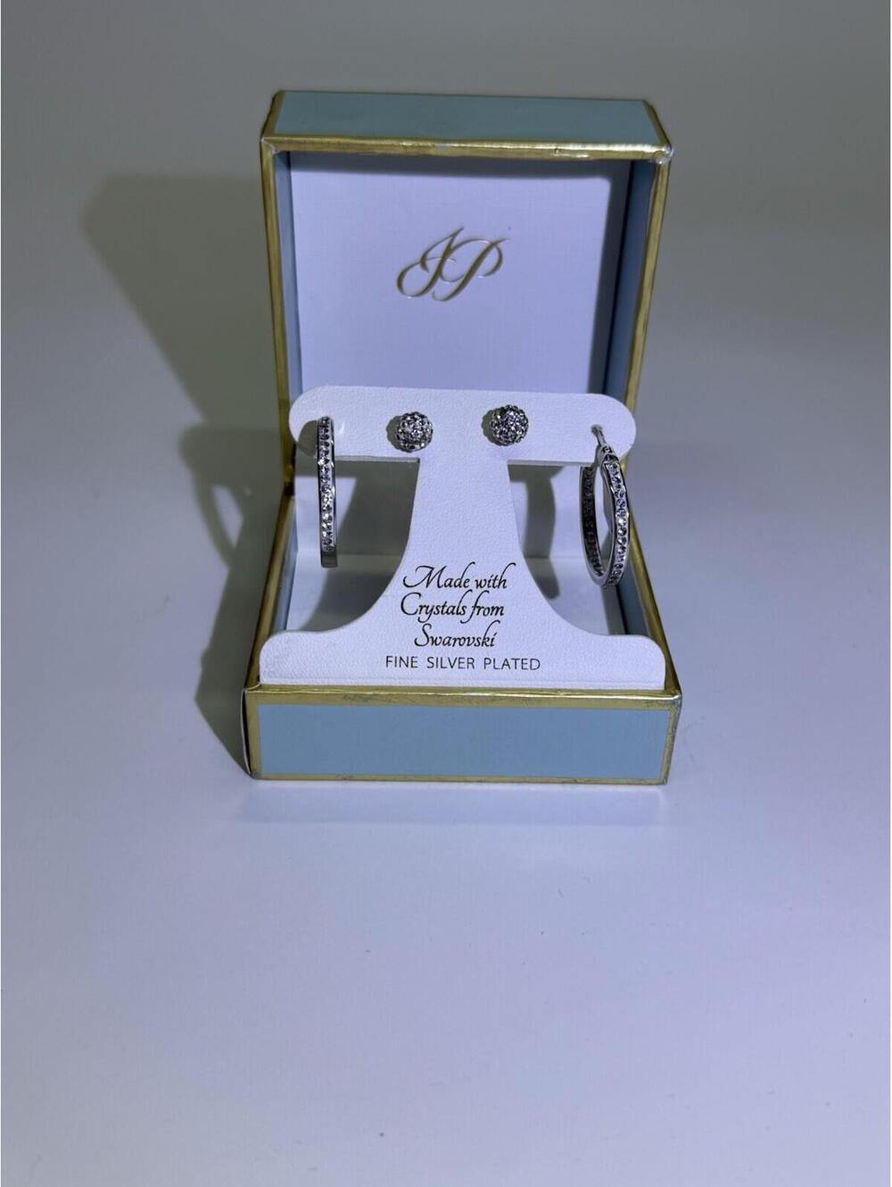 Jenni Park Swarovski Crystal Silver Plated Earring Set In Box